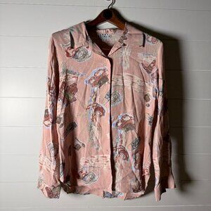 Lady Reiner Cowgirl Couture Long Sleeve Button Up Shirt Peach Size Large